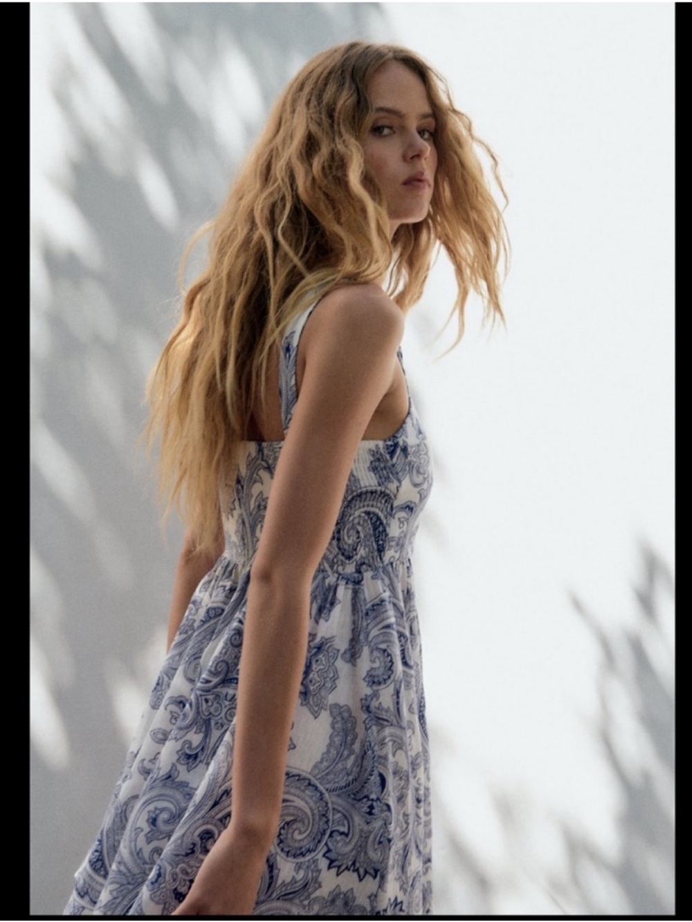 Zara Blue Paisley Print Sweetheart Mini Summer Sundress Cotton and Linen Blend - Picture 2 of 9